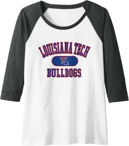 Vista 5 de Louisiana Tech Bulldogs Varsity Logo - Camiseta de béisbol raglán con licencia oficial, Negro - Negro/Blanco