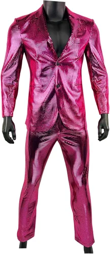 Vista 3 de Nawgut Conjunto de 2 piezas de blazer metálico con lentejuelas, traje brillante para boda, fiesta, banquete, chaqueta de moda, pantalón para hombre
