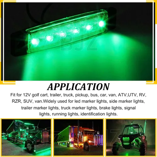 Vista 2 de BJZ luces LED para remolque verdes, 6 luces LED, barra de luz de señal de giro, indicador de luz de 3.8" para parte delantera y trasera