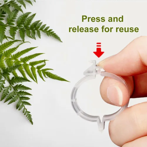 Vista 2 de Clip de plástico seguro para plantas, 50 clips para plantas trepadoras, clips de jardín transparentes para plantas trepadoras, clips de jardín