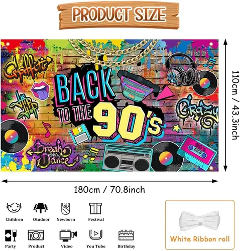 Vista 2 de AIBIIN Telón de fondo de los años 90, telón de fondo de los años 90, pared de ladrillo de graffiti de hip hop, fondo retro de radio, fondo de moda