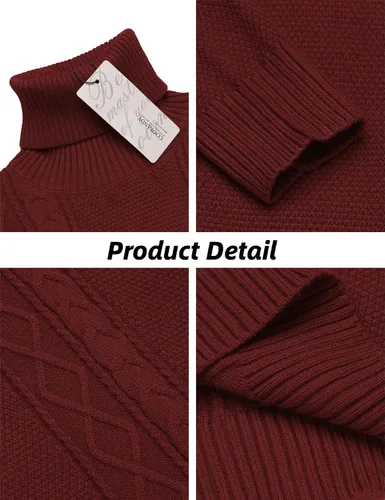 Vista 5 de COOFANDY Suéter de cuello alto ajustado para hombre, suéter de punto trenzado casual
