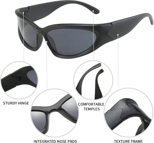 Vista 2 de Kepoita Y2K - Gafas de sol envolventes para hombres y mujeres modernas sombras futuristas Swift ovaladas deportivas Marco plateado espejo