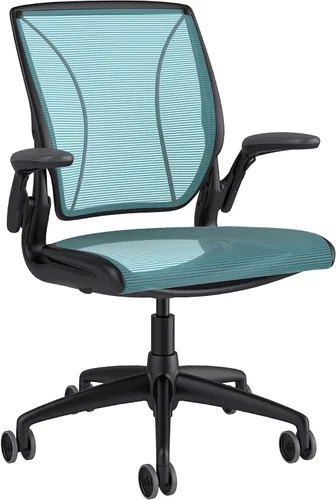 Vista 10 de Humanscale Diffrient World - Silla de escritorio de oficina – Brazos Duron ajustables – Marco negro a rayas negras respaldo y malla de asiento