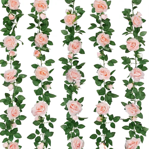 Vista 9 de ZIFTY 5 guirnaldas de flores azules de 32.5 pies, enredaderas de flores falsas, guirnalda floral artificial para colgar hiedra rosa para decoración
