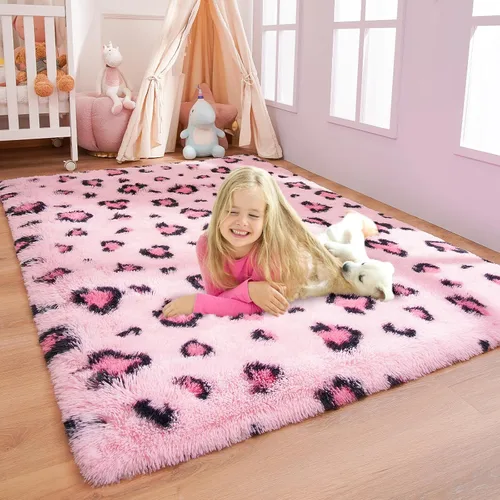 Vista 8 de BENRON Alfombras de pasillo rosas para dormitorio de niñas, estampado de leopardo, 2 x 6 pies para decoración de habitación de niños, guardería