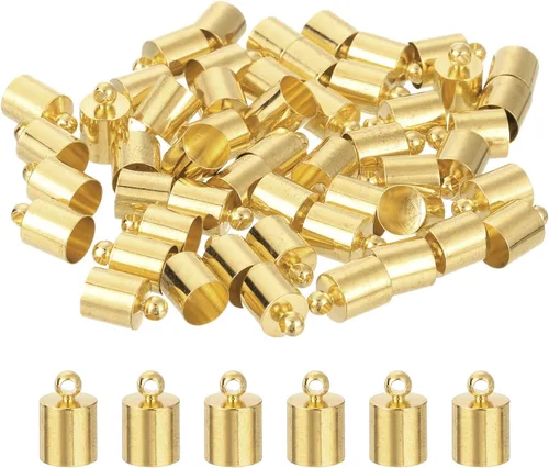 Vista 23 de uxcell 50 tapas de extremo de cordón de cuero, terminadores de barril de columna de diámetro exterior de 0.236 in, dorado claro