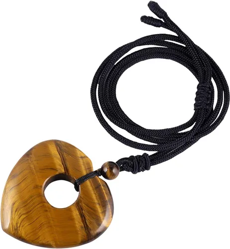 Vista 2 de TUMBEELLUWA Collar con colgante de piedra preciosa de corazón de cristal para hombre para mujer, colgante de piedra de cristal curativo natural