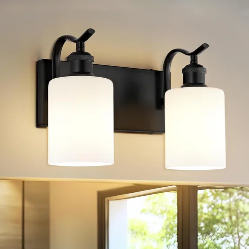 Vista 15 de Lámpara de tocador de baño de 3 luces, aplique de pared de níquel cepillado, lámpara de baño moderna con vidrio transparente, VL01BN-3 Níquel