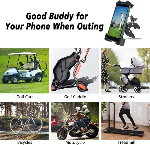 Vista 5 de Soporte para teléfono para carrito de golf, soporte ajustable para teléfono celular para carrito de golf, carrito de empuje, palo de golf, asta