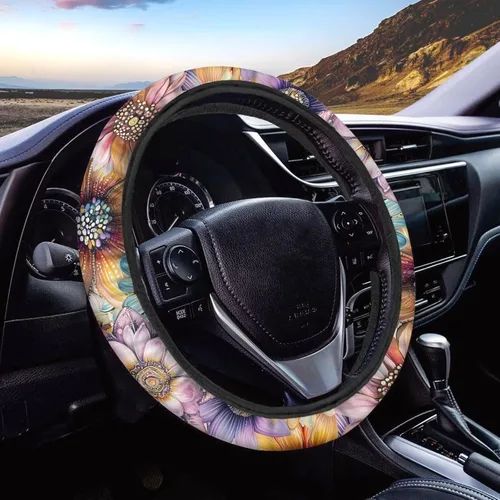 Vista 14 de FOR U DESIGNS Funda de volante con estampado de alpaca, antideslizante, suave, ajuste universal, protector de volante de automóvil de 15 pulgadas