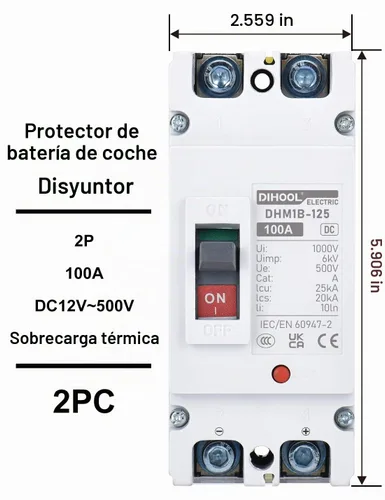 Vista 3 de DIHOOL Interruptor Principal de 100 Amperios CC, Interruptor de Desconexión de Batería de 500V, Interruptor Maestro para Motor de Arrastre de Barco