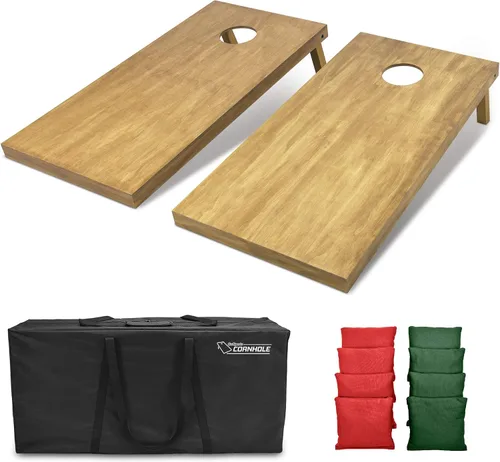 Vista 102 de GoSports 4 ft x 2 ft Regulation Size Wooden Cornhole Boards Set with Light Brown Finish - Includes Carrying Case and Bean Bags Negro- gris