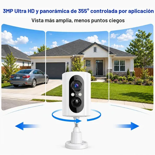 Vista 3 de 355° Pan Rotate Cámaras 4 Paquetes, 2K Video, Cámaras de Seguridad