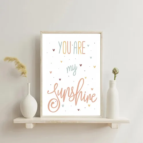 Vista 6 de LLOSEUP Juego de 6 impresiones artísticas de pared boho para cuarto de bebé, diseño de arco iris, corazón, lluvia, eres mi sol, inspirador