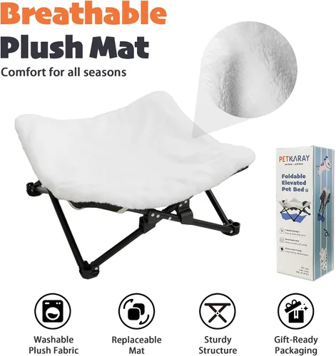 Vista 3 de PETKARAY Cama para Gatos Plegable y Elevada, Muebles de Salón Esponjosos para Gatito con Marco de Metal, Cama Colgante Elevada para Gatos