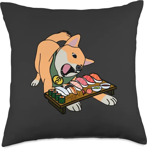 Vista 4 de jovy fits Kinako Eating - Almohada de sushi, 16 x 16 pulgadas, multicolor