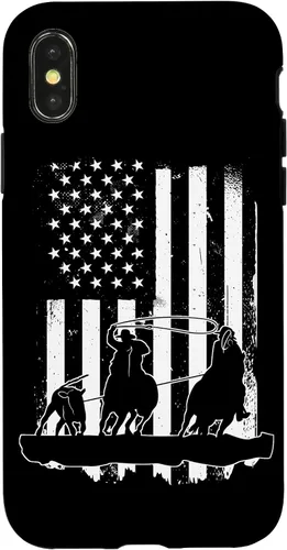 Vista 5 de USA Flag Team Roping Design Rodeo Western Horse Country Case for iPhone 17