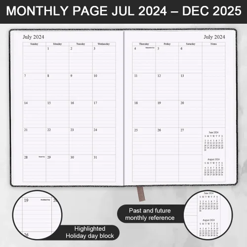 Vista 2 de Agenda 2024-2025 – 18 meses (julio 24 - diciembre 25) Agenda académica 5.8" x 8.5", agenda semanal y mensual 2024-2025 con soporte para bolígrafo