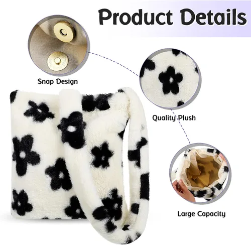 Vista 4 de Weewooday Bolso de hombro esponjoso para mujer, bolsa de felpa para las axilas, bolsa de mano blanca para mujer Y2K, bolso peludo para otoño e