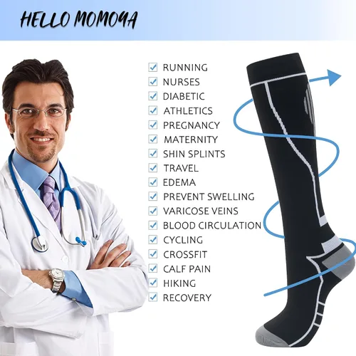 Vista 2 de Calcetines de compresión para mujeres y hombres, circulación hasta la rodilla, 8 pares para enfermeras, correr, viajes, atletismo