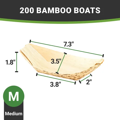 Vista 4 de Restaurantware Vajilla de bambú desechable de 7.25 pulgadas, 100 barcos de bambú, platos de bambú natural redondos de primera calidad, medianos