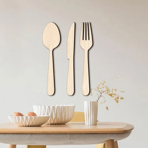 Vista 7 de ABOOFAN Decoración rústica de madera para colgar en la pared de la cocina, tenedor, cuchara, cuchillo para el hogar