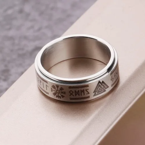 Vista 6 de Anillo vikingo de runa anti ansiedad anillos de texto nórdico joyería vikinga banda de promesa de boda para hombres y mujeres