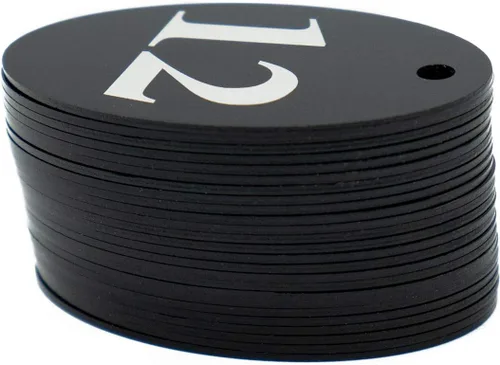 Vista 4 de Aleación de aluminio Oval número etiqueta clave etiqueta con llaveros Negro