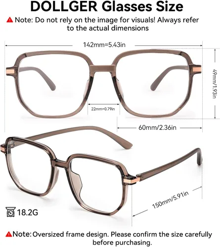 Vista 6 de Dollger Square Blue light Glasses for Women Men Oversized Bluelight Blocking Computer Screen Stylish Eyeglasses TR90 Frame