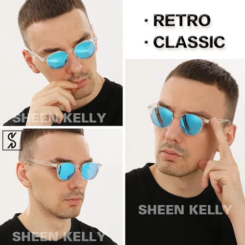 Vista 4 de SHEEN KELLY Gafas de sol polarizadas retro redondas con efecto espejo para hombres y mujeres, vintage de los años 90, círculos clásicos ovalados