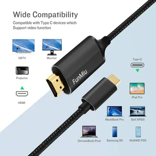 Vista 7 de Cable USB C a HDMI, [4K, alta velocidad], cable USB tipo C a HDMI para oficina en casa, [compatible con Thunderbolt 3/4] para MacBook Pro/Air 2020