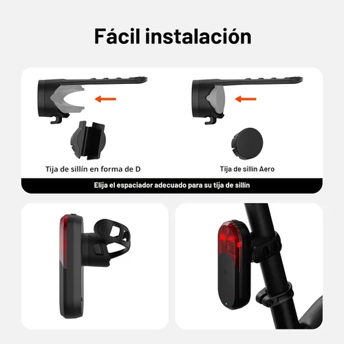 Vista 8 de CooSpo TR70 Luz Trasera de Radar para Bicicleta, Alertas para Vehículos a 140M, Destacado de Frenado Automático, 7 Modos de Iluminación, Batería