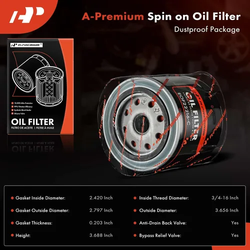 Vista 2 de A-Premium 10K Millas de Protección Filtro de Aceite Giratoria Compatible con Ford y para Toyota y Nissan y Jeep y Dodge y Chrysler y Mitsubishi