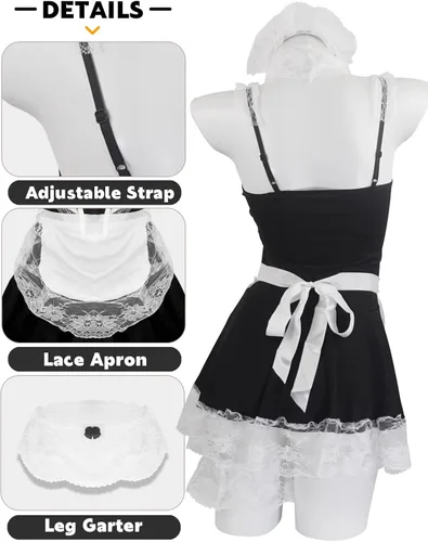 Vista 3 de paloli Maid Cosplay Costume For Women Classic Japanese Anime Dress With Lace Apron And Stocking Set