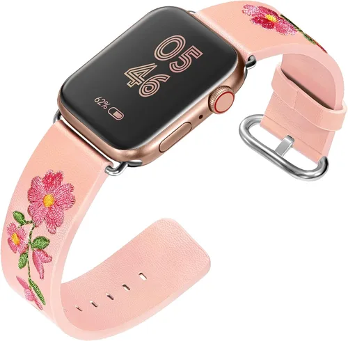 Vista 8 de Correas de reloj de cuero para Apple Watch de 1.732 in 1.496 in 1.575 in 1.614 in 1.654 in 1.772 in 1.929 in Personalidad bordado elegante pulseras