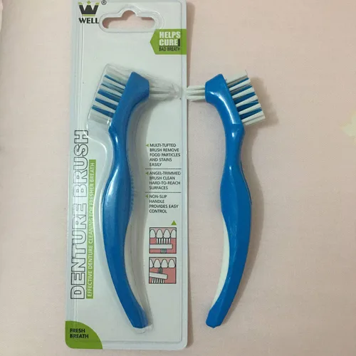 Vista 3 de Cepillo de dentadura dura de doble cerdas para dientes falsos (Azul)