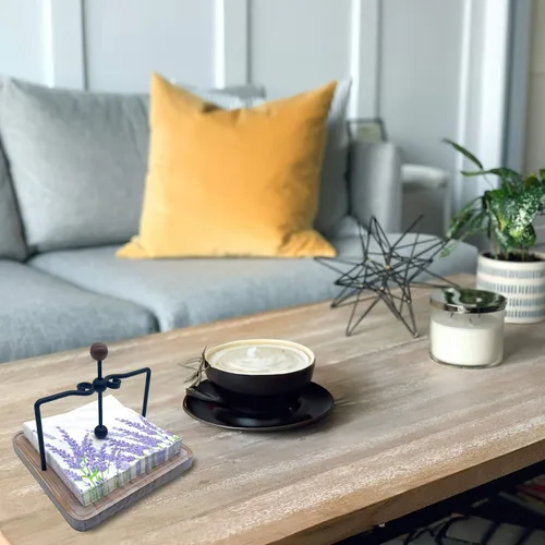 Vista 5 de Servilletero de madera rústica para mesa, decoración de mesa de cocina de granja, servilletero plano con brazo y asa con peso para el hogar, cocina
