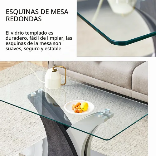 Vista 5 de Mesa de centro rectangular de vidrio para sala de estar, mesa central transparente moderna de 39 pulgadas, mesa de sala de estar de vidrio templado