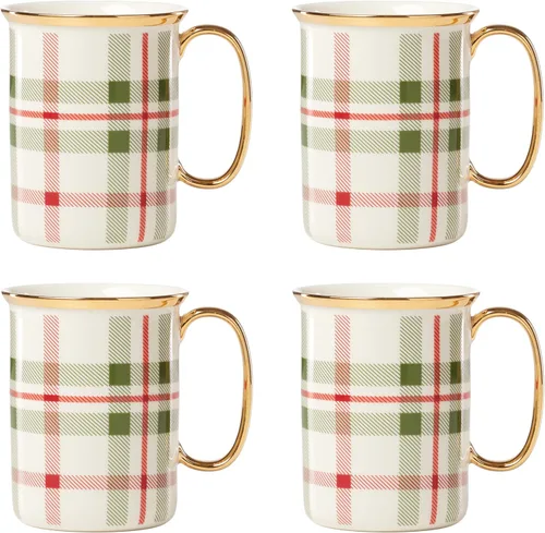 Vista 6 de Lenox 894964 Holiday Plaid Accent Plates, juego de 4, rojo y verde, vajilla de Navidad, entretenimiento Porcelana, apto para lavavajillas. También