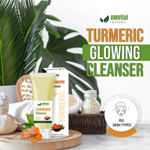 Vista 2 de AMVital Jabón facial de cúrcuma – Limpiador facial de cúrcuma con aloe vera, vitamina E y extractos naturales – Lavado facial de gel diario ligero