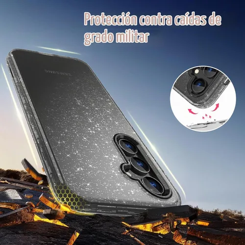 Vista 6 de Funda para Samsung Galaxy S23 FE, funda transparente con purpurina S23 Fe, funda protectora a prueba de golpes, diseñada para Samsung Galaxy S23 FE