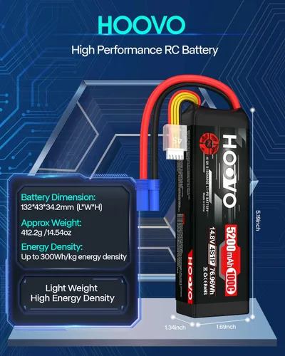 Vista 3 de HOOVO Batería Lipo de 14.8 V 100C 5200 mAh 4S con conector EC5 Estuche suave para RC Car Truck Truggy Buggy Tank RC Airplane Helicopter Boat Car