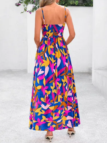 Vista 6 de PRETTYGARDEN Vestido largo de verano para mujer, con tirantes delgados, bohemio, floral, a rayas, para invitadas de boda, playa, vacaciones, vestido
