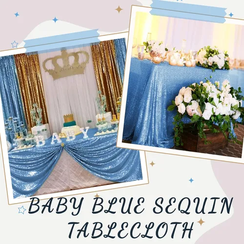 Vista 7 de Fanqisi Manteles de mesa de lentejuelas con purpurina azul bebé, 50 x 102 pulgadas, para decoración de mesa de baby shower, boda, niños, fiesta
