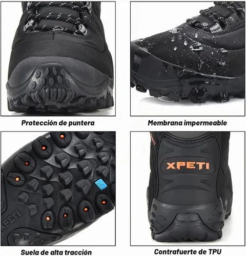 Vista 3 de XPETI Thermator - Botas de senderismo ligeras y antideslizantes para hombre, Nieve Negro
