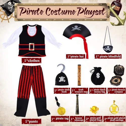 Vista 2 de Disfraz de pirata para niños juego de rol vestido pirata suministros de fiesta de cumpleaños accesorios para niños fiesta y niños