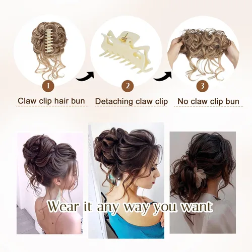 Vista 4 de Extensiones de cabello con clip de pinza para el cabello de moño, accesorios para el cabello para mujer, extensiones de cabello rizado