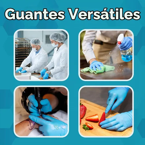 Vista 2 de VOS Guantes desechables Resistente Sin polvo Goma sin látex Caja de 100 unidades Seguro para alimentos
