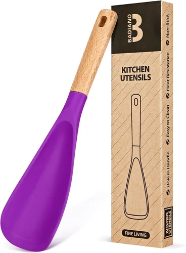 Vista 13 de Cuchara de cocina para utensilios de cocina antiadherentes, ideal para cocinar y servir silicona mate resistente sin BPA, cuchara con mango de Verde